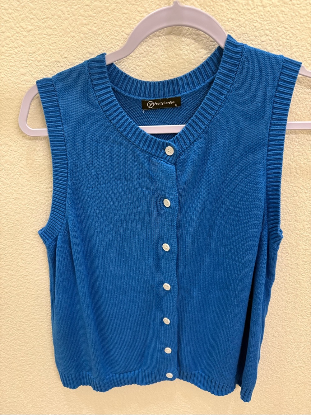 PrettyGarden Blue Knit Button-Front Sleeveless Cardigan
